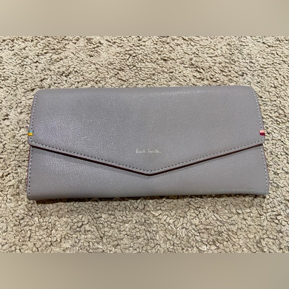 Paul Smith Handbags - Paul Smith Highlight Stitch Long Wallet Gray Leather Card Coin Money Slots